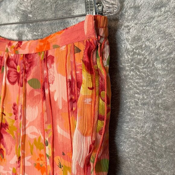 Coldwater Creek Women Floral Fairy Colorful Chiffon Pleated Circle Midi Skirt XL - Picture 6 of 12